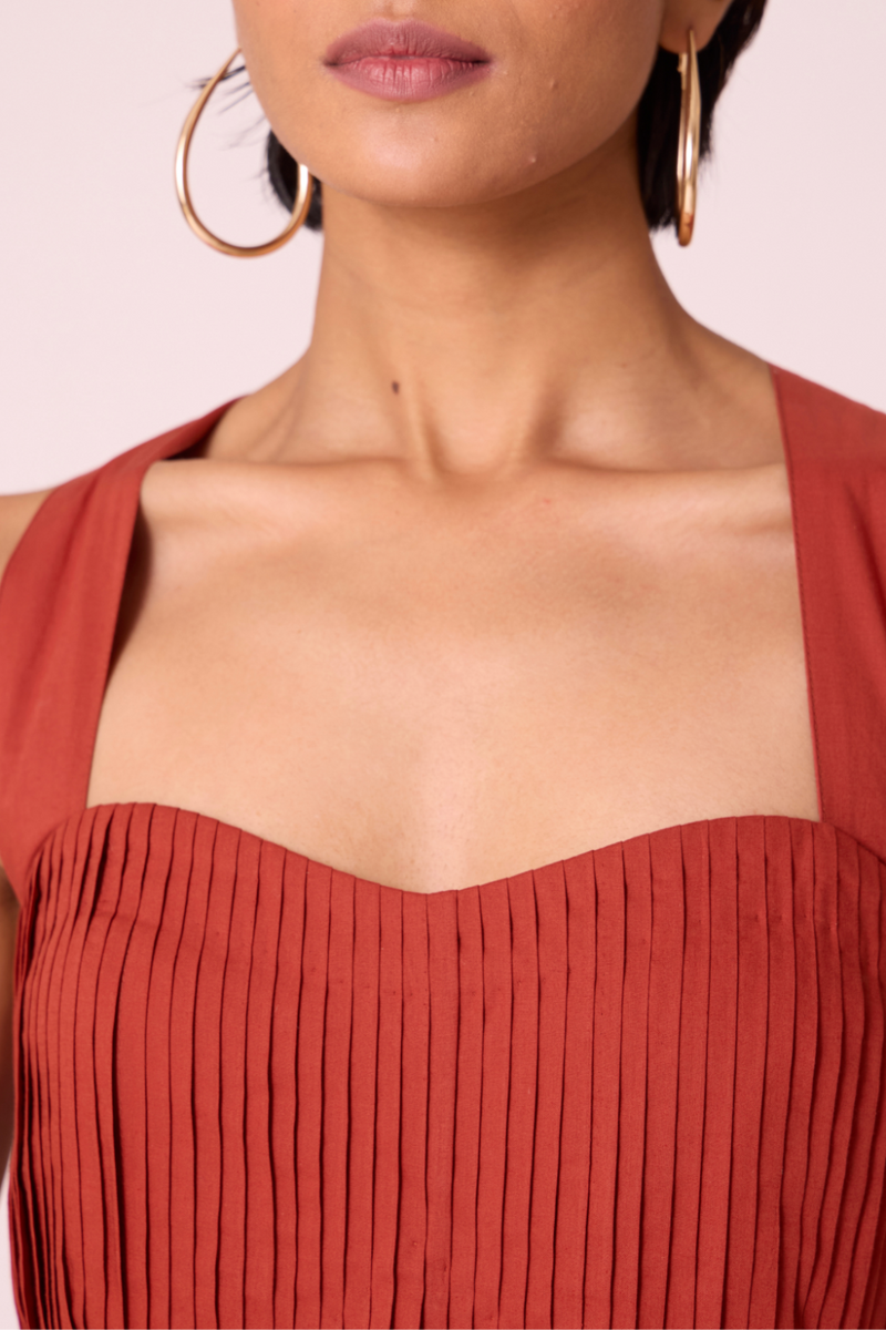 Erato Rust Pleated Dress cotton by The Summer House in rust color for women in Singapore