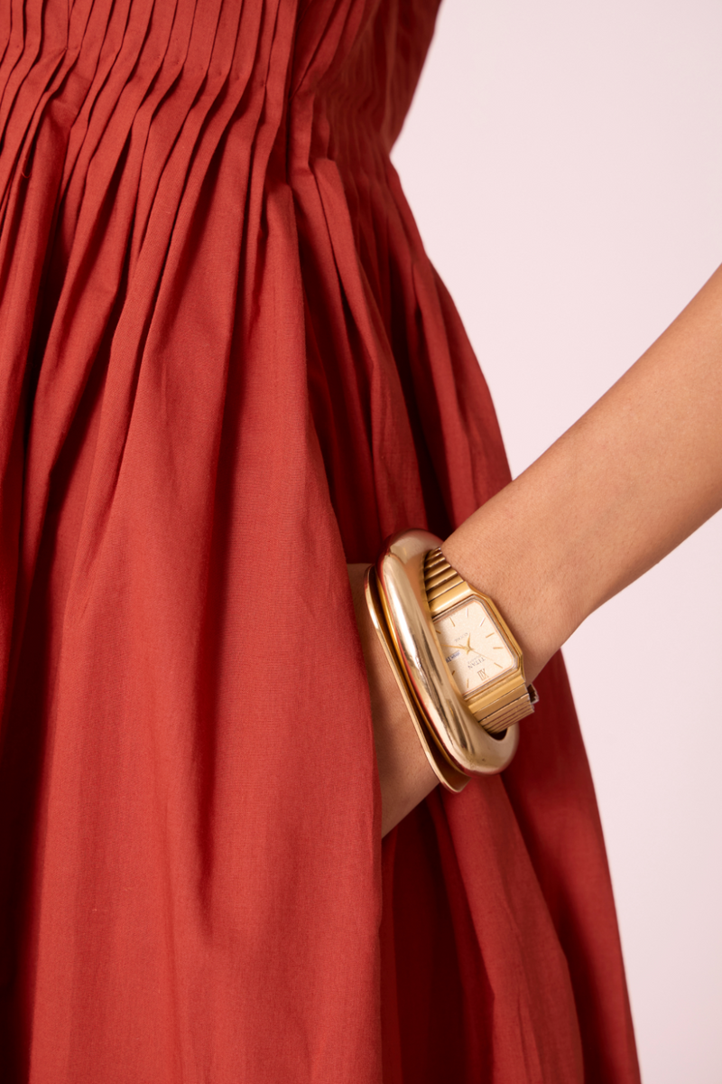 Erato Rust Pleated Dress cotton by The Summer House in rust color for women in Singapore