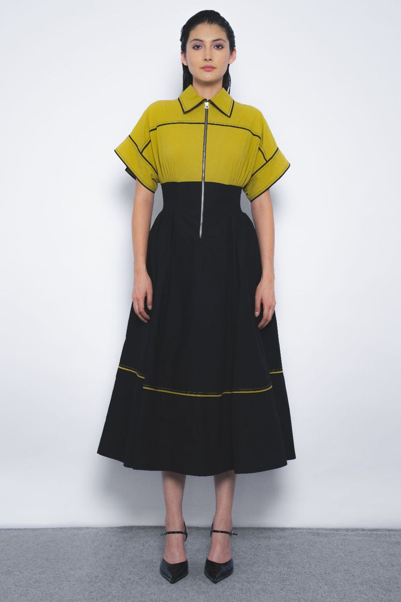 Esther Dress - Mustard and Black cotton Buy Esther Dress - Mustard and Black from C&W | Dresses for Women by Leh Studios in multi color for women in Singapore