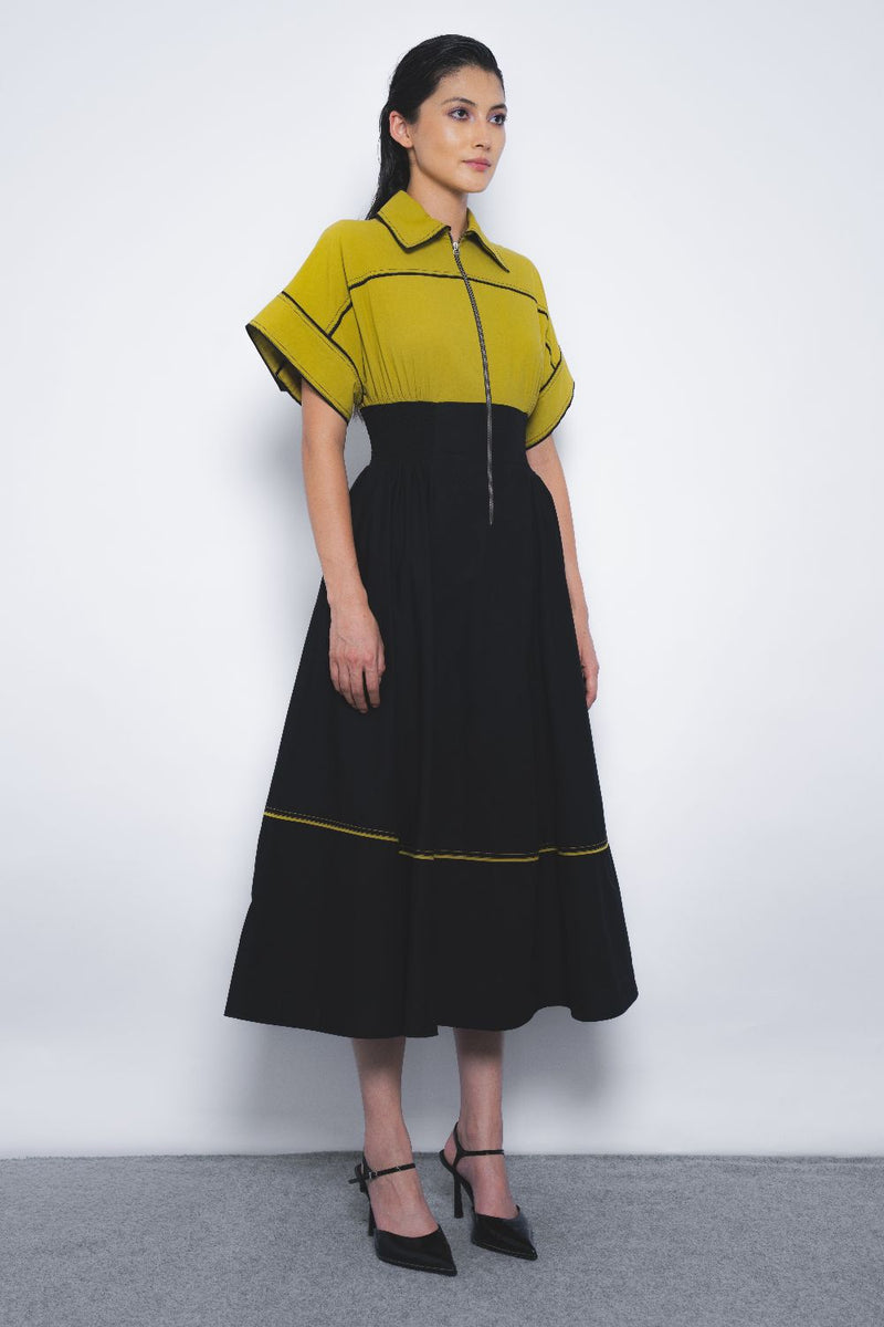 Esther Dress - Mustard and Black cotton Buy Esther Dress - Mustard and Black from C&W | Dresses for Women by Leh Studios in multi color for women in Singapore