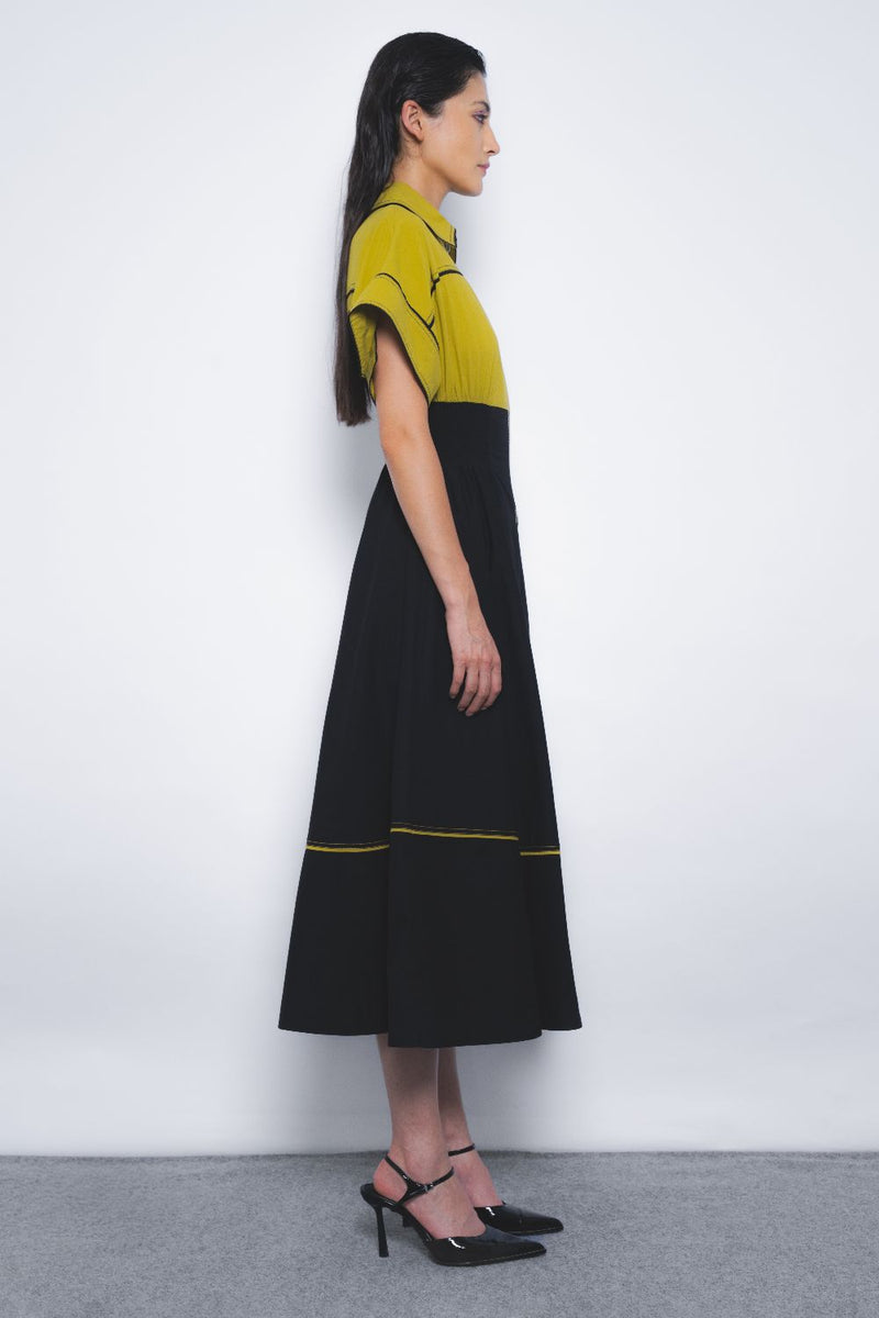 Esther Dress - Mustard and Black cotton Buy Esther Dress - Mustard and Black from C&W | Dresses for Women by Leh Studios in multi color for women in Singapore