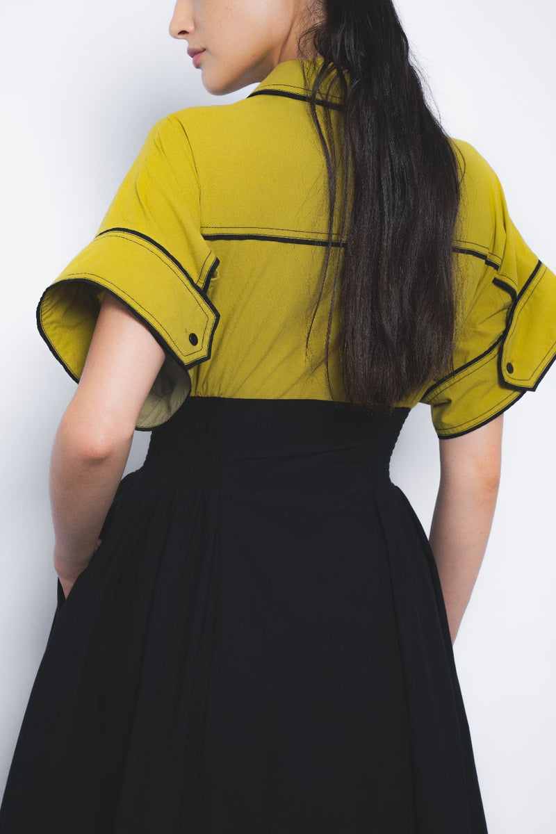 Esther Dress - Mustard and Black cotton Buy Esther Dress - Mustard and Black from C&W | Dresses for Women by Leh Studios in multi color for women in Singapore