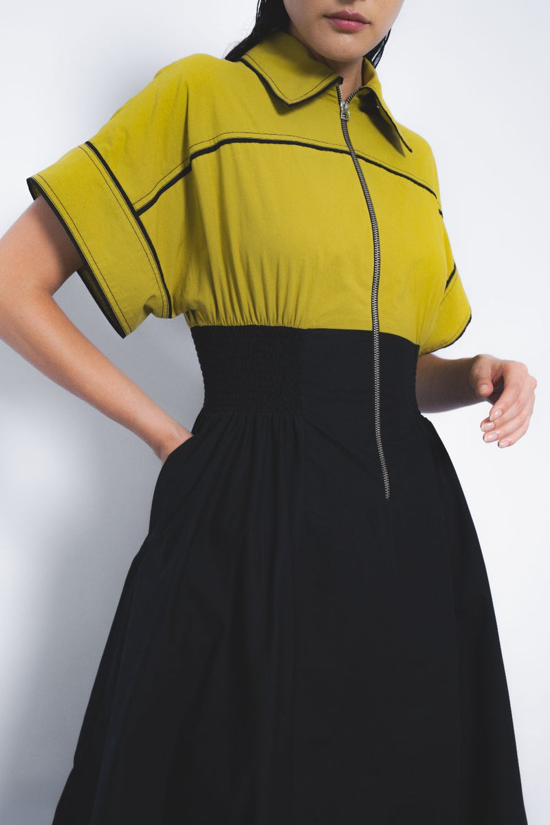 Esther Dress - Mustard and Black cotton Buy Esther Dress - Mustard and Black from C&W | Dresses for Women by Leh Studios in multi color for women in Singapore
