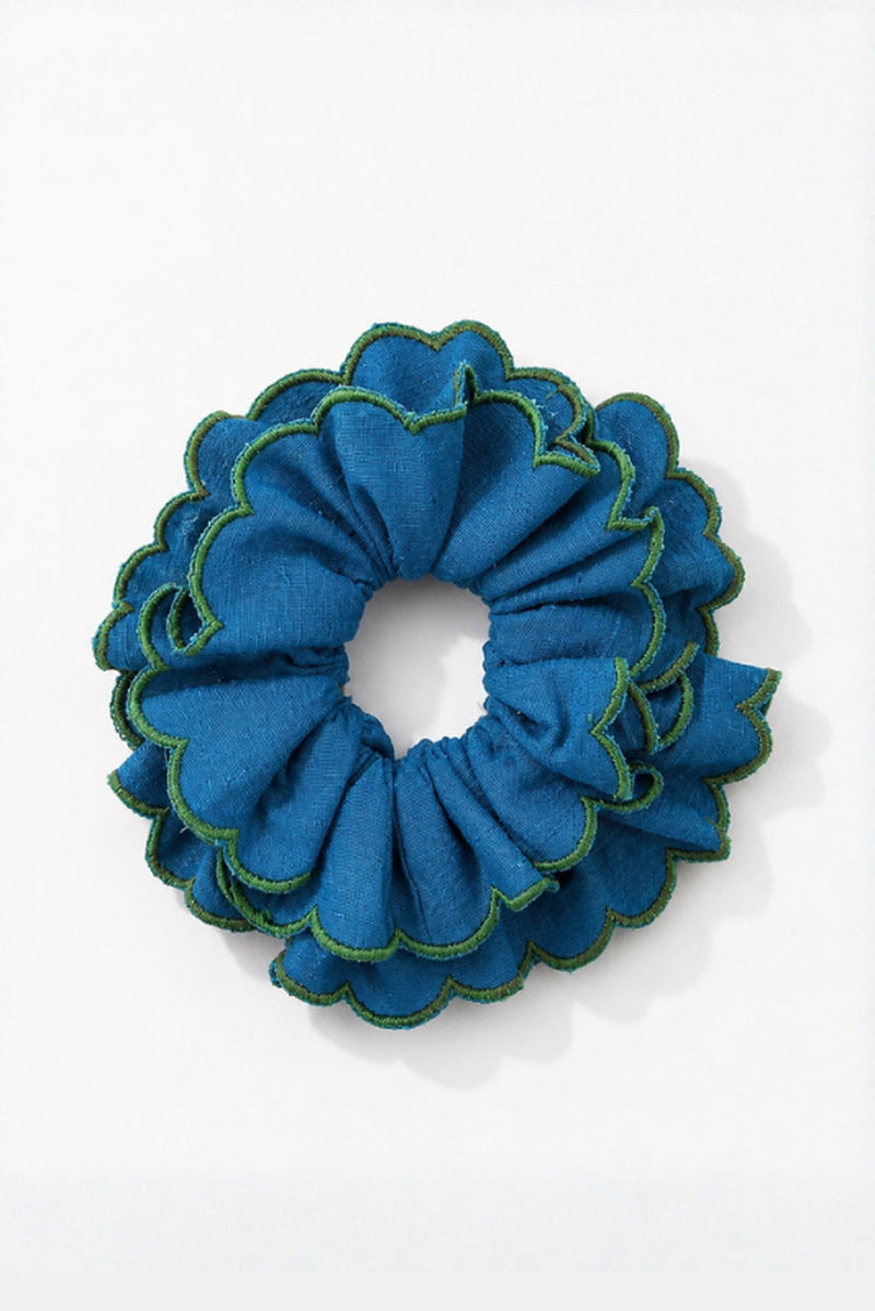 Ether Handloom Scallop Scrunchie kala cotton hair accessorie by JodiLife in blue for women in Singapore