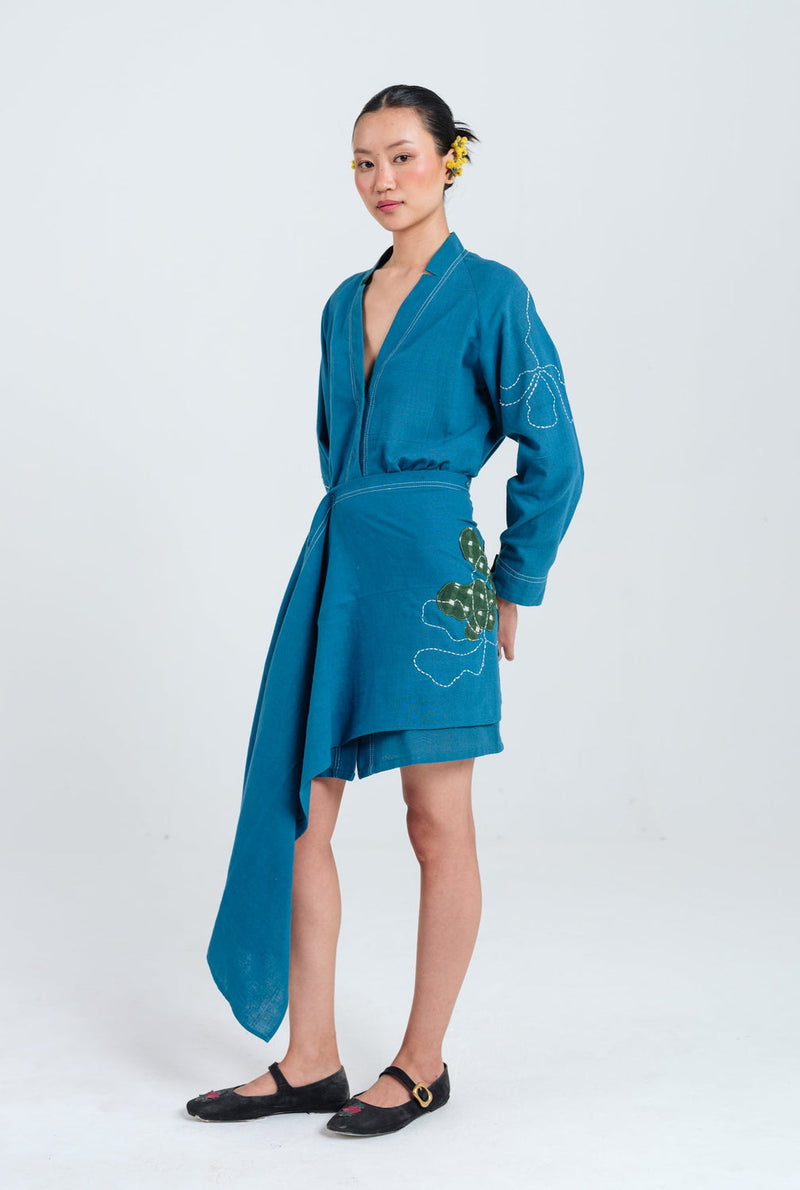 Ether Handloom Tunic Dress kala cotton dress by JodiLife in blue for women in Singapore