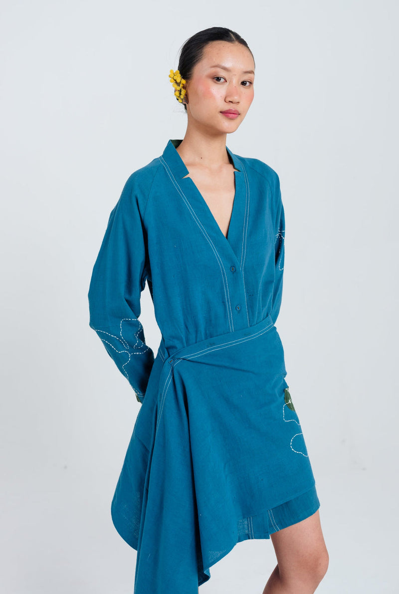 Ether Handloom Tunic Dress kala cotton dress by JodiLife in blue for women in Singapore
