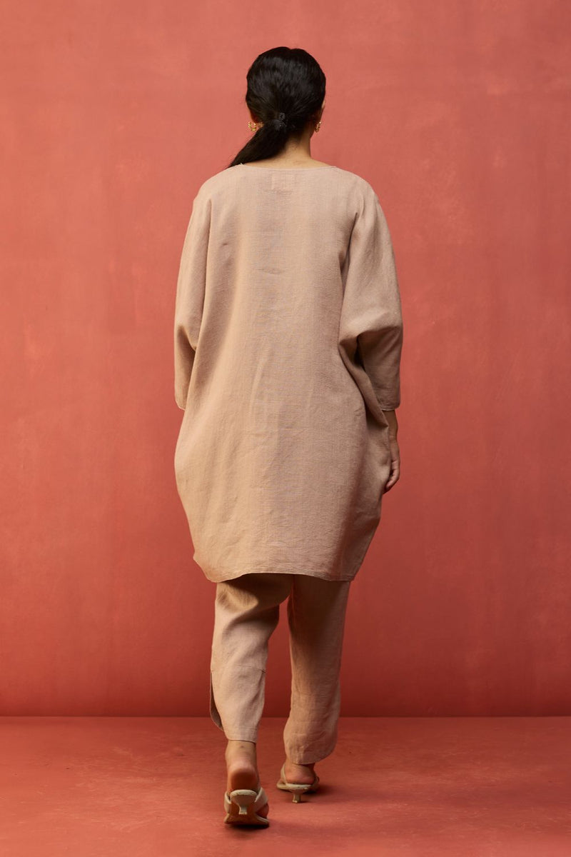 Etsu Yoke Linen Kurta Set - Dusty Rose by Manan for in Singapore