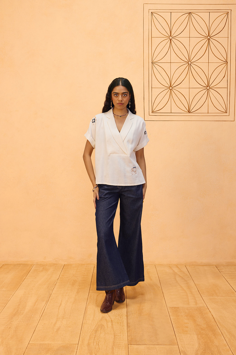 Everlasting Organic Cotton Top handwoven twill top/shirt by SUI in off-white for women in Singapore