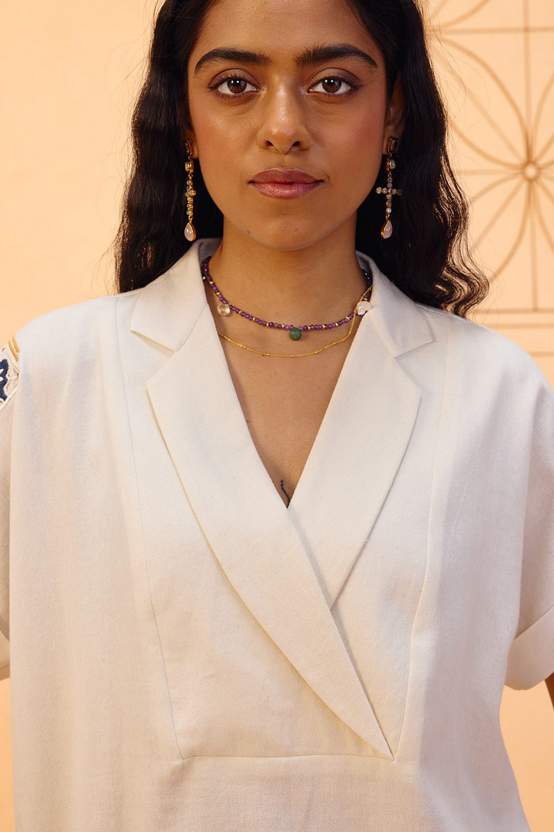 Everlasting Organic Cotton Top handwoven twill top/shirt by SUI in off-white for women in Singapore