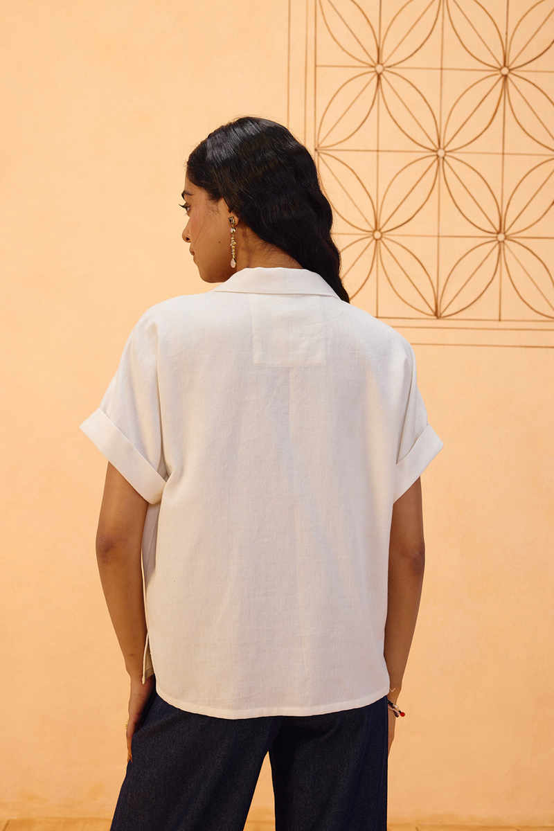 Everlasting Organic Cotton Top handwoven twill top/shirt by SUI in off-white for women in Singapore