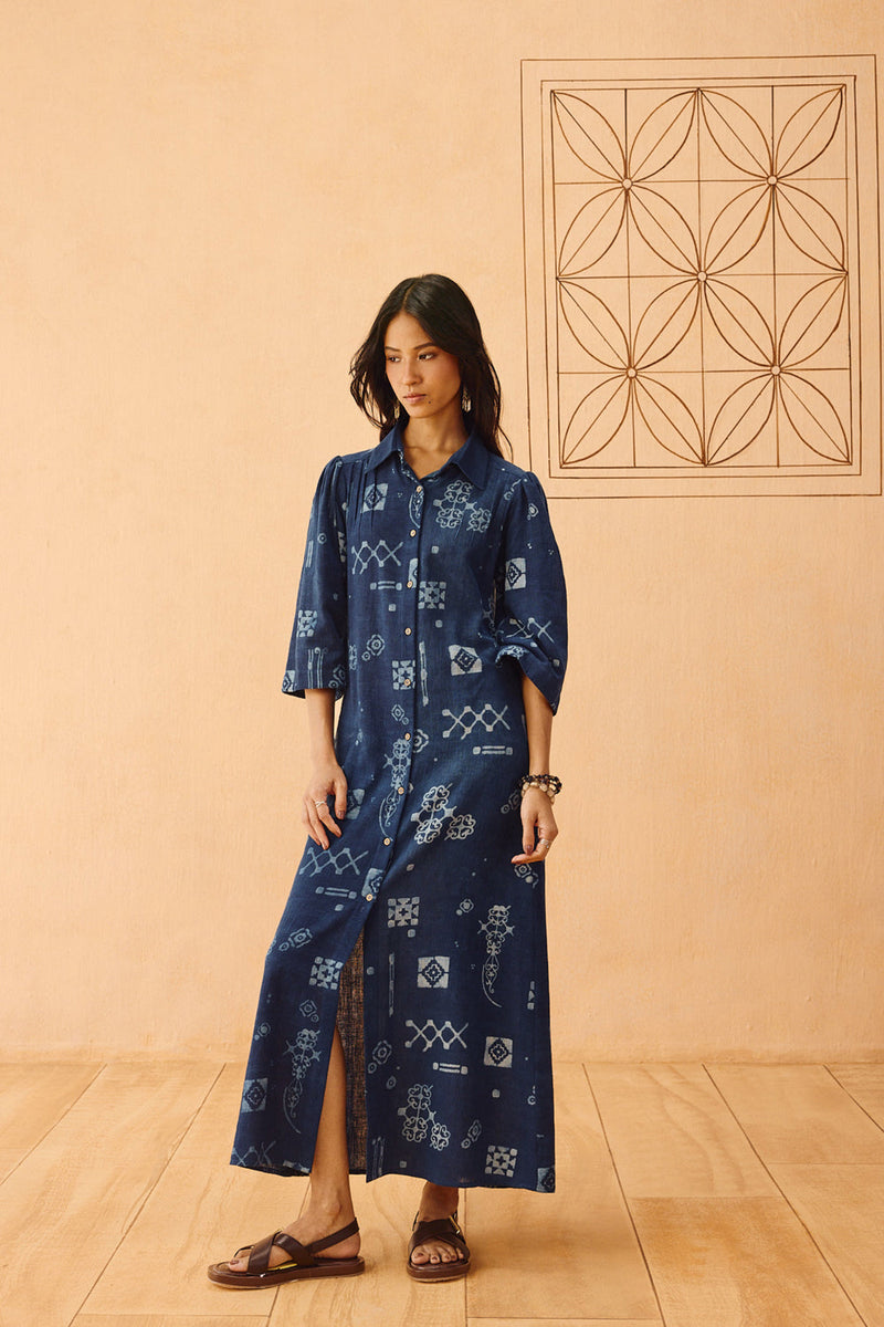 Everyday Heirloom Handspun Handwoven Organic Cotton Maxi Dress organic cotton dress by SUI in indigo for women in Singapore