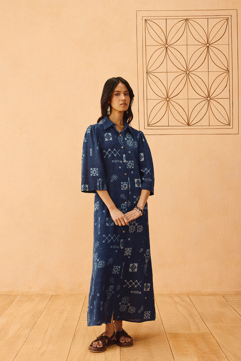 Everyday Heirloom Handspun Handwoven Organic Cotton Maxi Dress organic cotton dress by SUI in indigo for women in Singapore