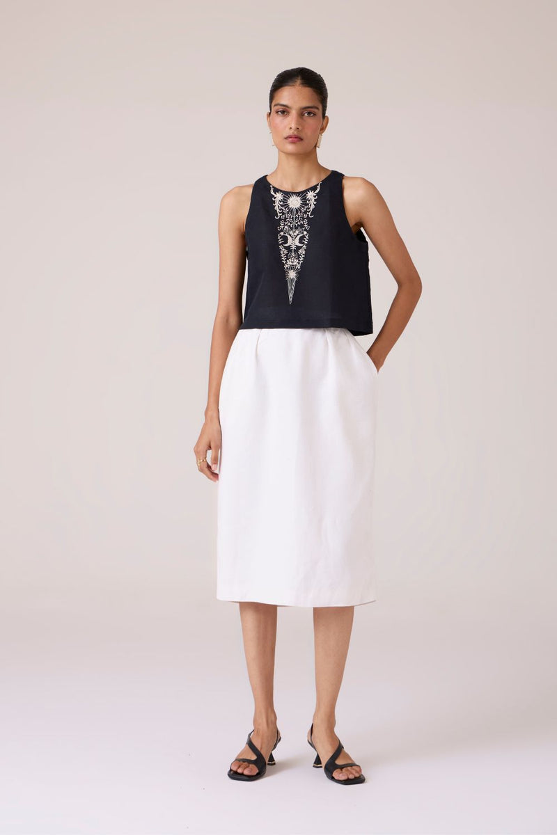 Evora Black Embroidered Top cotton by The Summer House in black color for women in Singapore