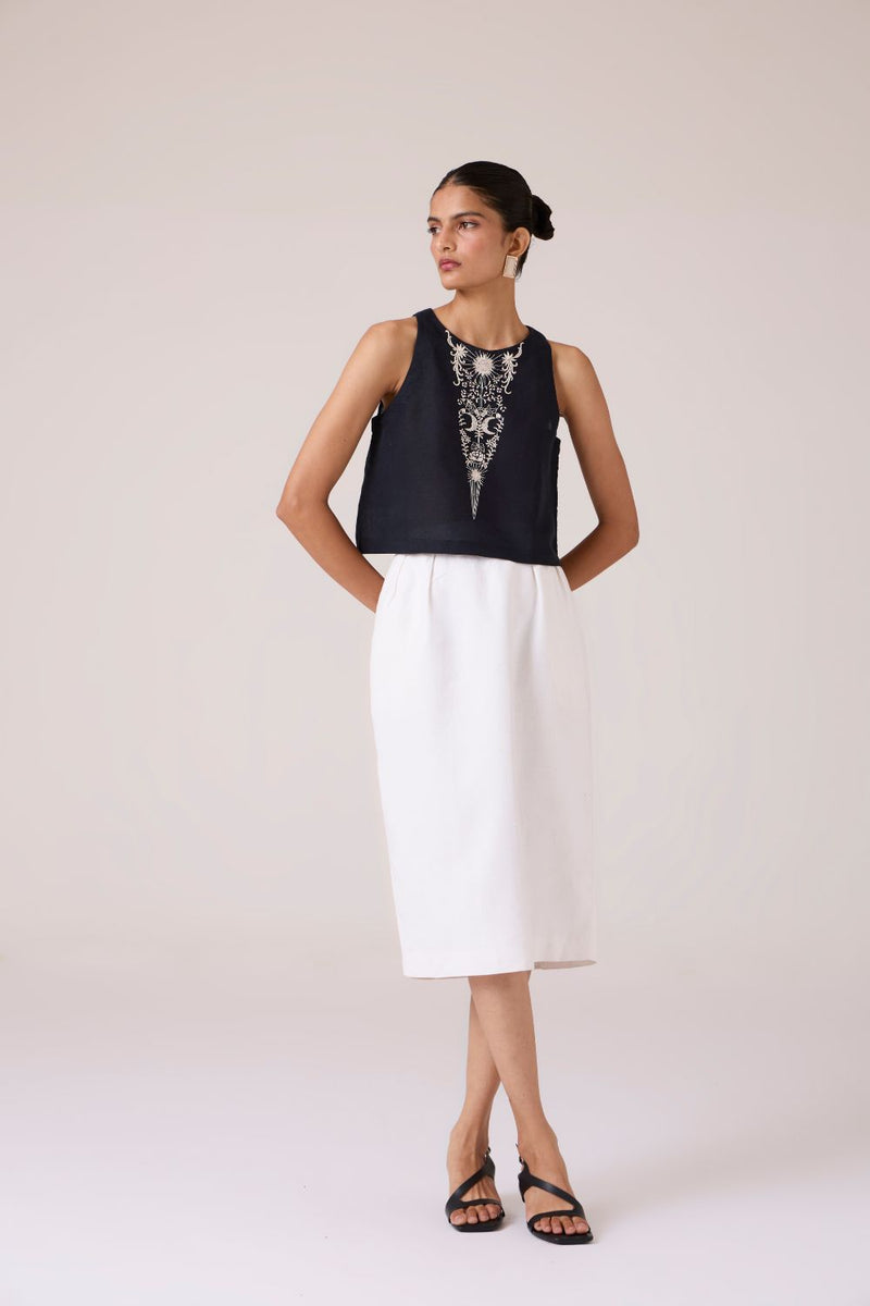 Evora Black Embroidered Top cotton by The Summer House in black color for women in Singapore