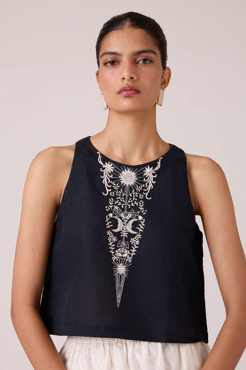 Evora Black Embroidered Top cotton by The Summer House in black color for women in Singapore