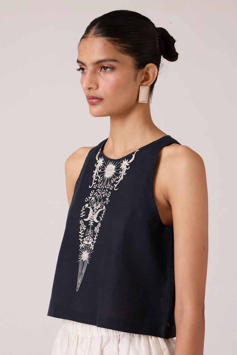 Evora Black Embroidered Top cotton by The Summer House in black color for women in Singapore