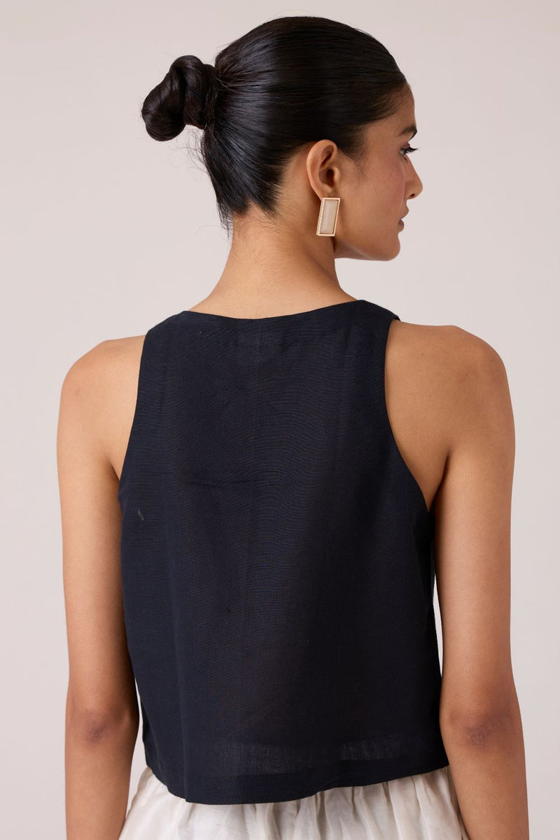 Evora Black Embroidered Top cotton by The Summer House in black color for women in Singapore