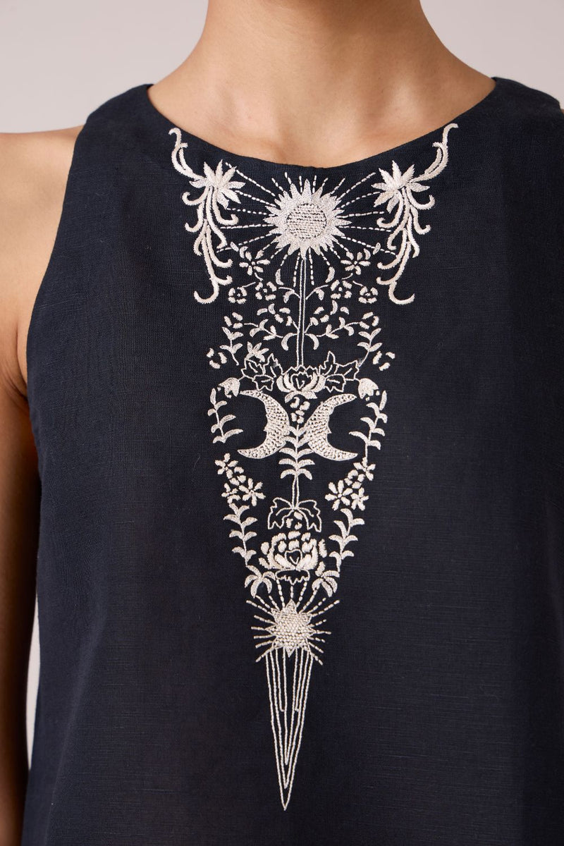 Evora Black Embroidered Top cotton by The Summer House in black color for women in Singapore