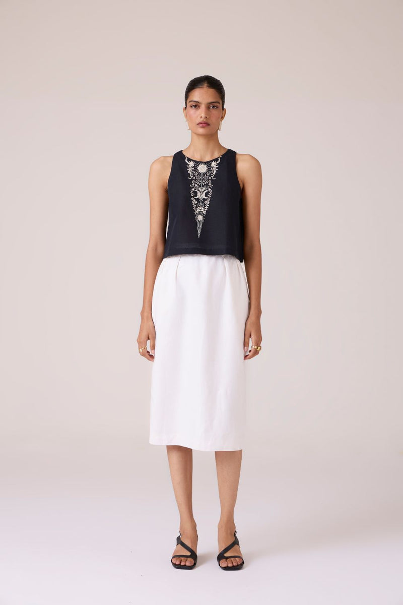 Evora Black Embroidered Top cotton by The Summer House in black color for women in Singapore