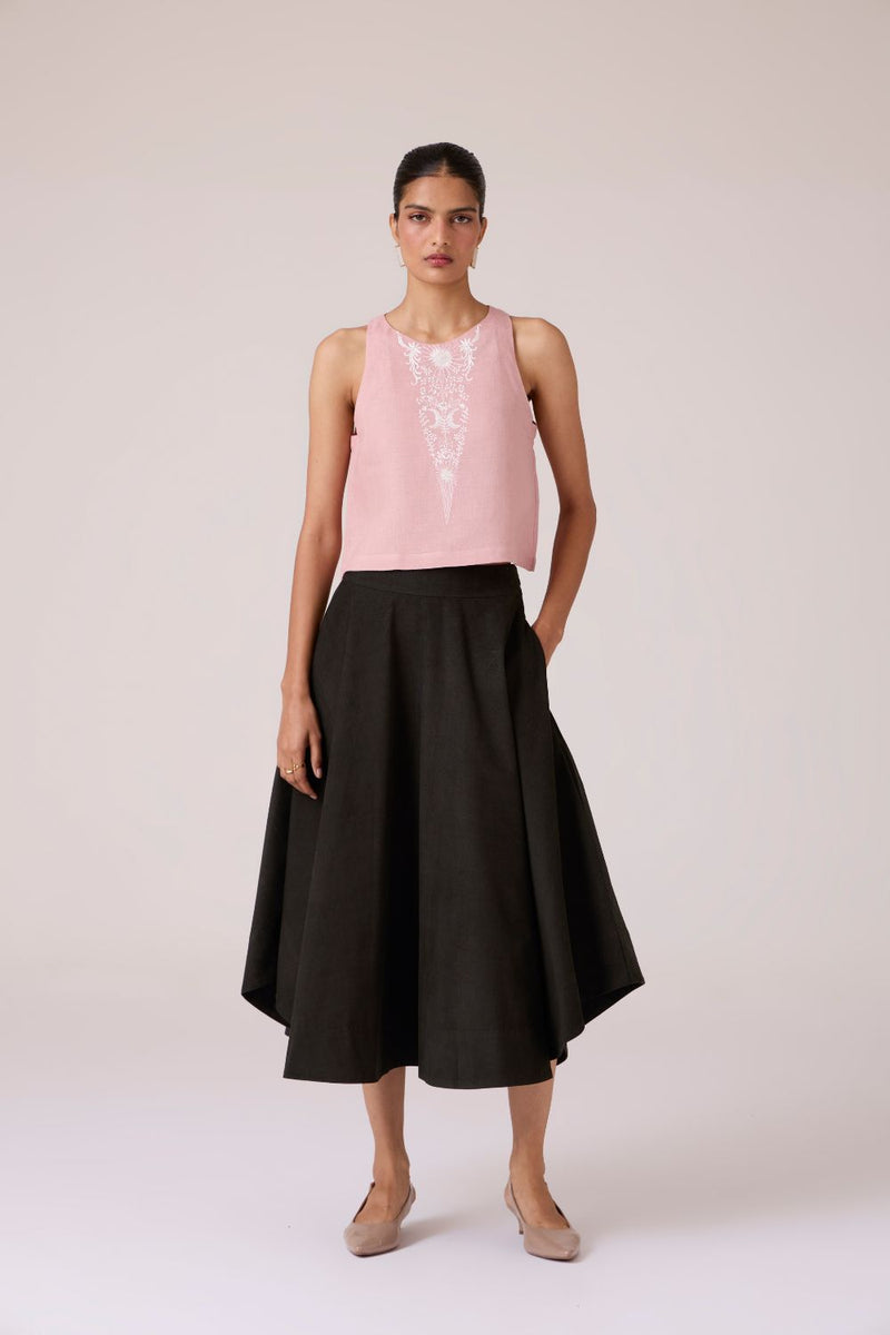 Evora Rose Embroidered Top linen by The Summer House in pink color for women in Singapore