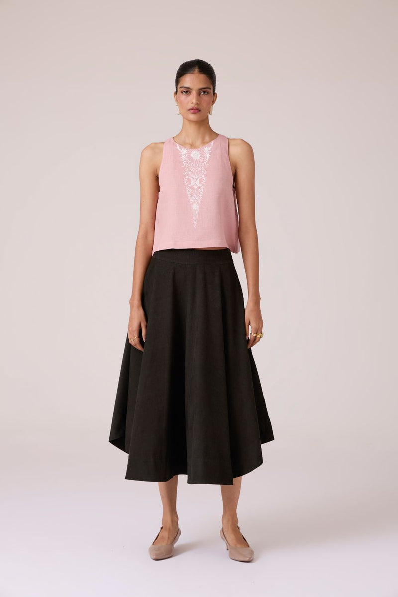 Evora Rose Embroidered Top linen by The Summer House in pink color for women in Singapore