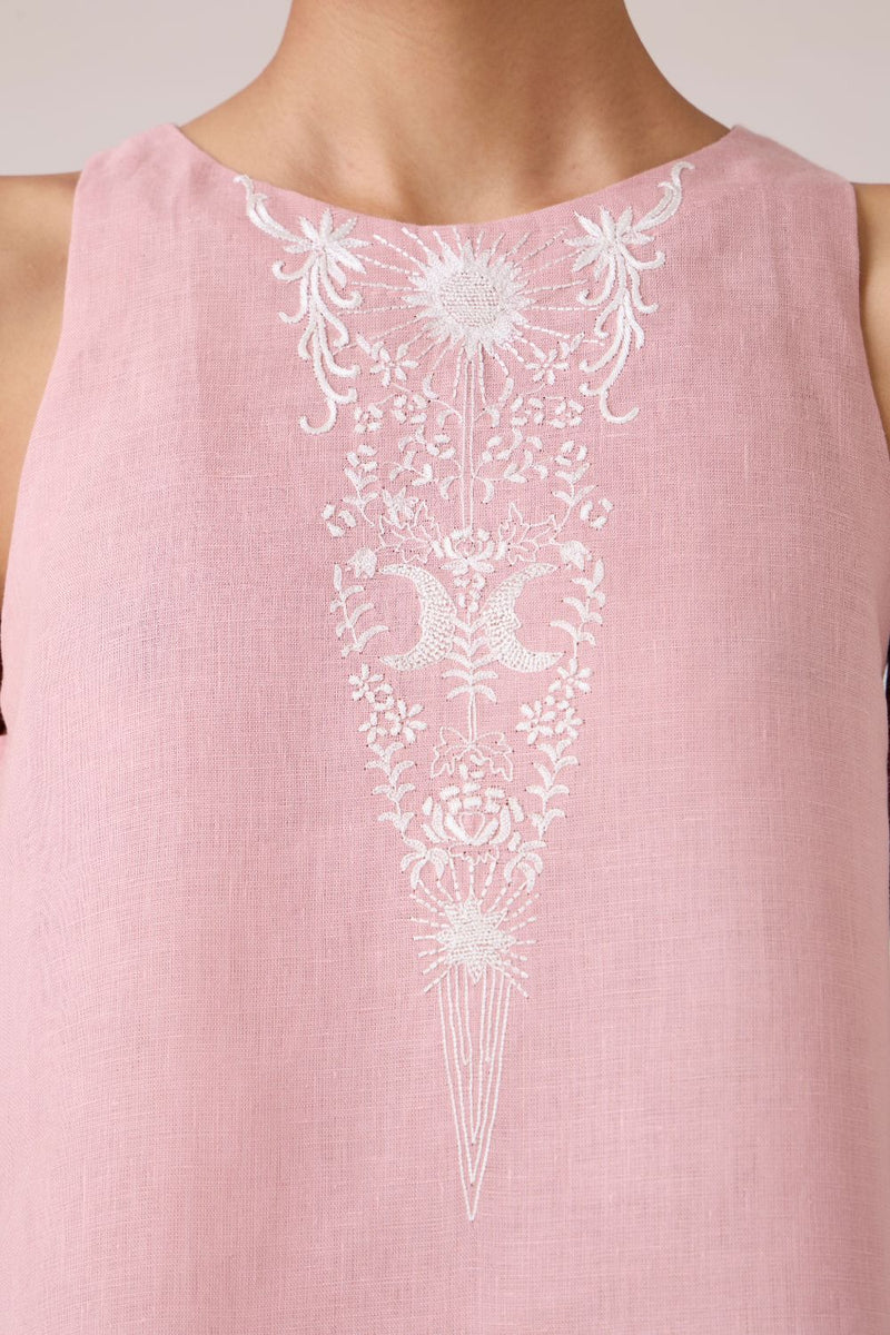 Evora Rose Embroidered Top linen by The Summer House in pink color for women in Singapore