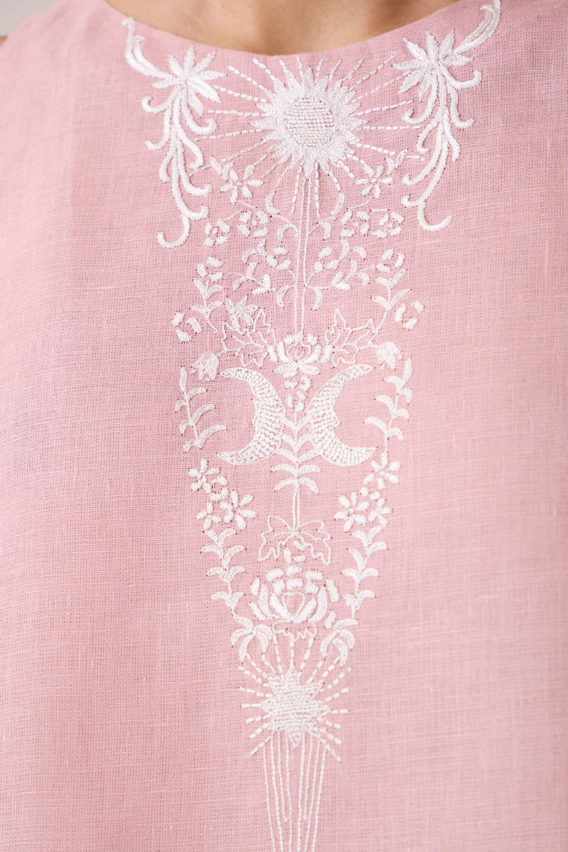 Evora Rose Embroidered Top linen by The Summer House in pink color for women in Singapore
