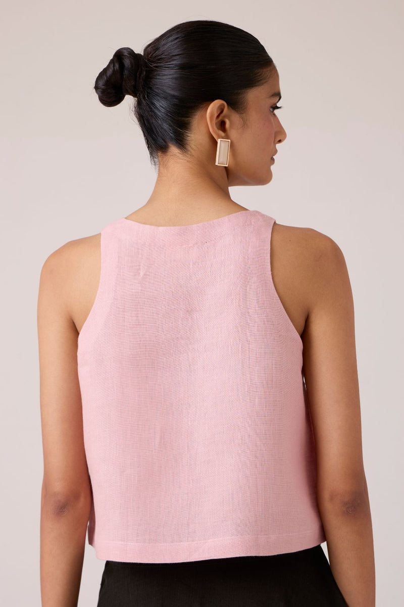Evora Rose Embroidered Top linen by The Summer House in pink color for women in Singapore