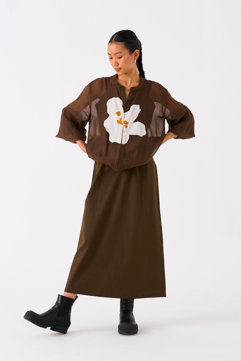 FLORAL APPLIQUE BOMBER JACKET-DARK OLIVE organza by THREE in olive color for women in Singapore
