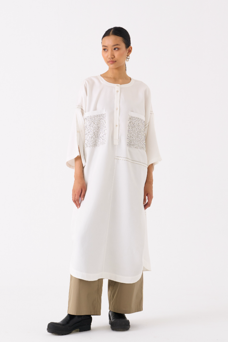 PATCH POCKET TUNIC CO-ORD
(SET OF 2)-IVORY & SAGE poplin by THREE for women in Singapore