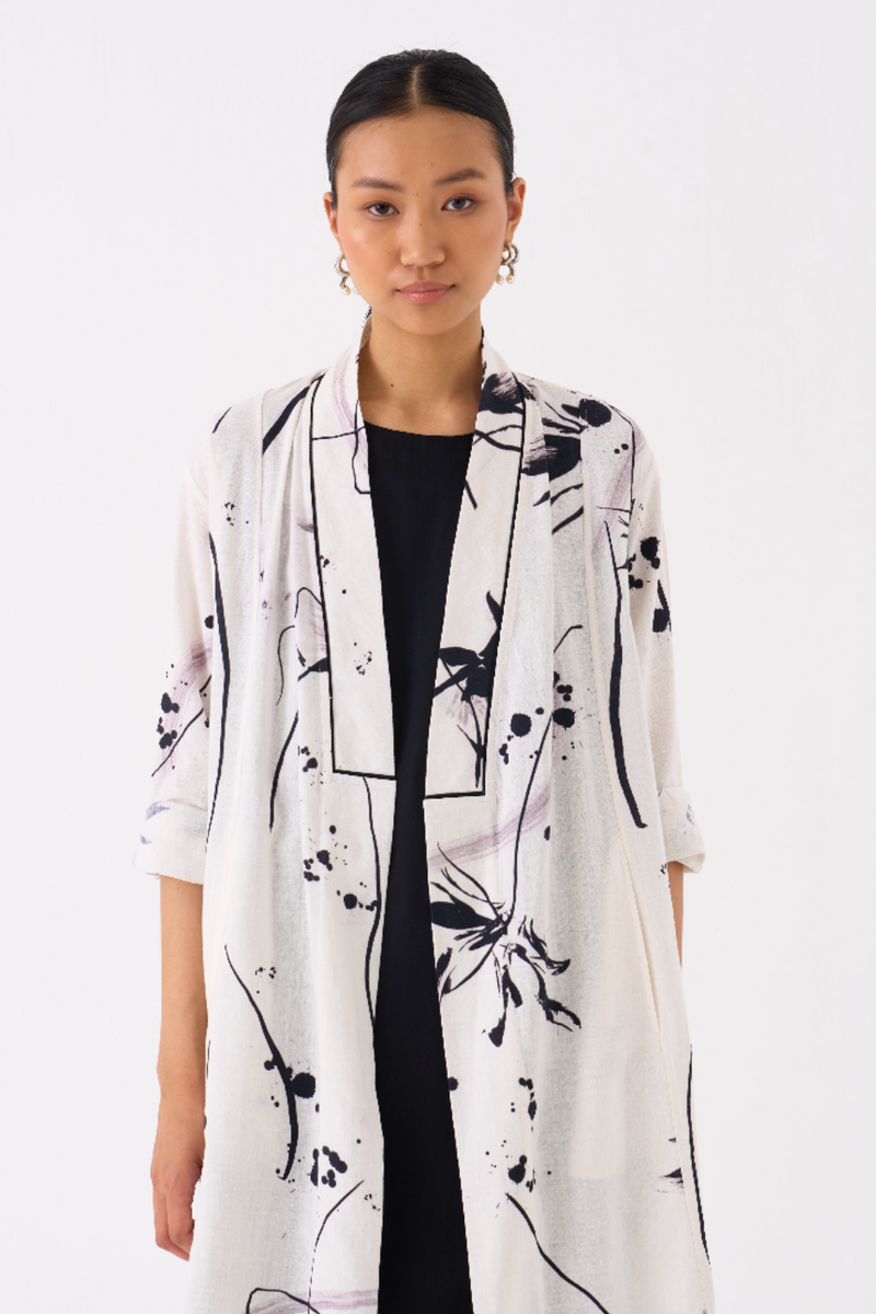 WRAP COLLAR OVERLAY-BLACK FLORAL by THREE in black color for women in Singapore