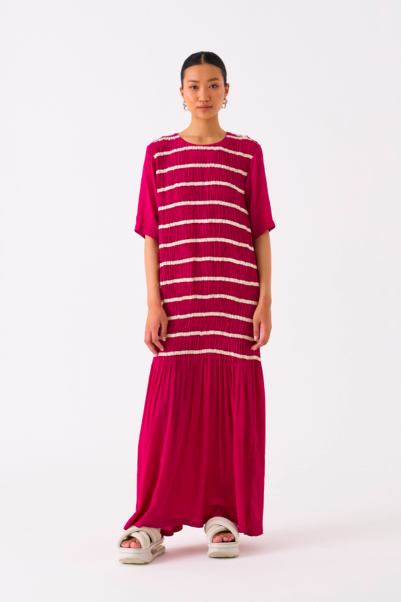 SHIRRING DRESS-FUSCHIA by THREE for women in Singapore
