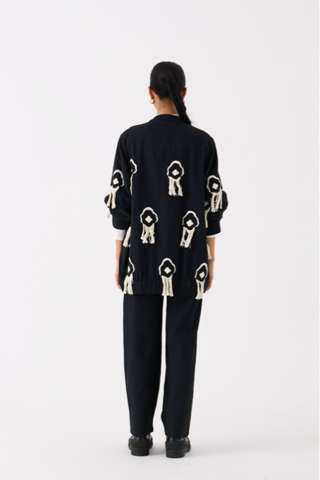 FRINGE BOMBER JACKET-BLACK by THREE in black color for women in Singapore