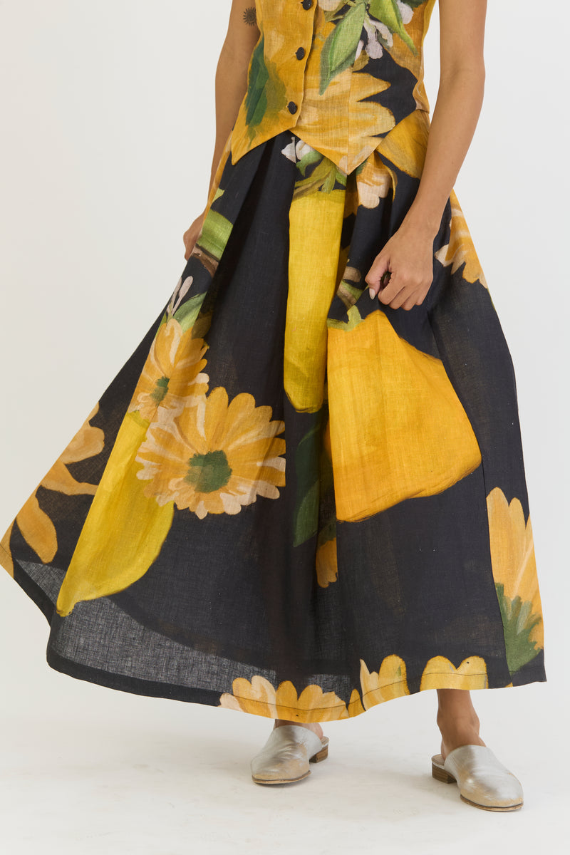 POMELLO WAISTCOAT AND BOX PLEAT SKIRT SET linen by Yam in yellow color for women in Singapore