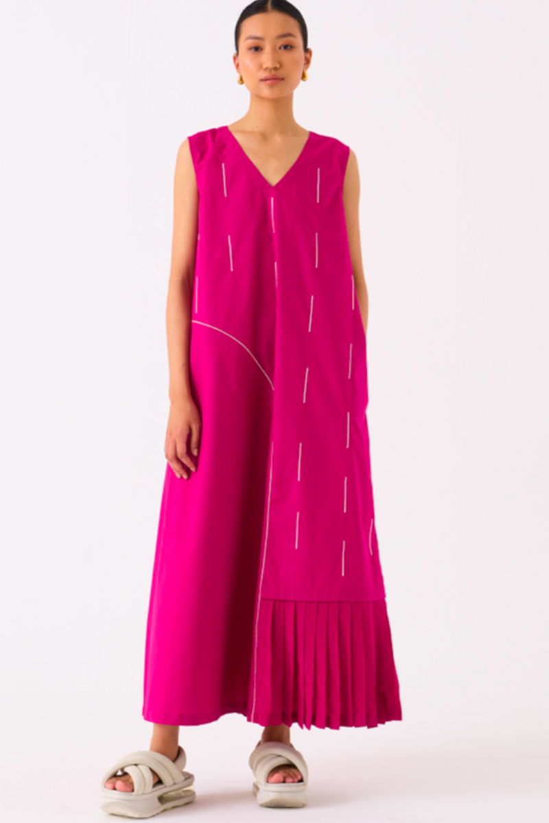 RAINDROP DRESS-FUSCHIA poplin by THREE for women in Singapore