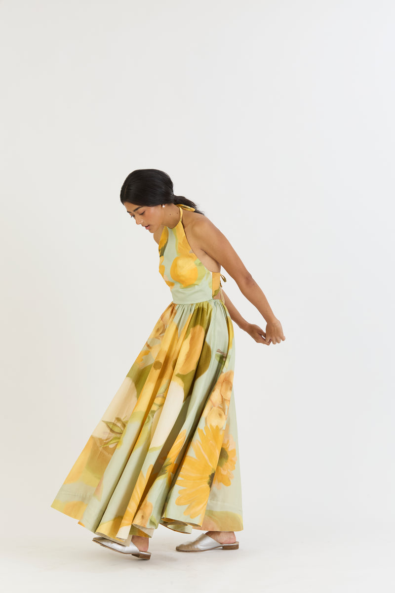 LEMONADE HALTER NECK DRESS satin by Yam in yellow color for women in Singapore
