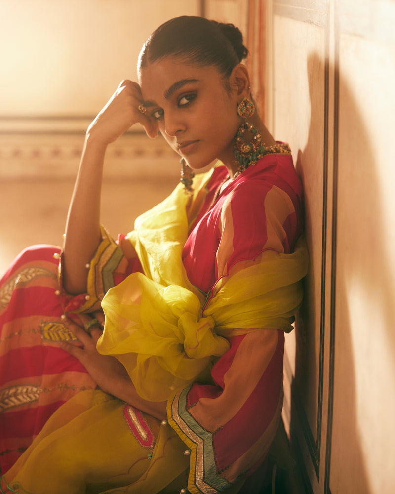 Khel Pink And Nude Pintuck Kurta Set mul by Rajiramniq in multi color for women in Singapore