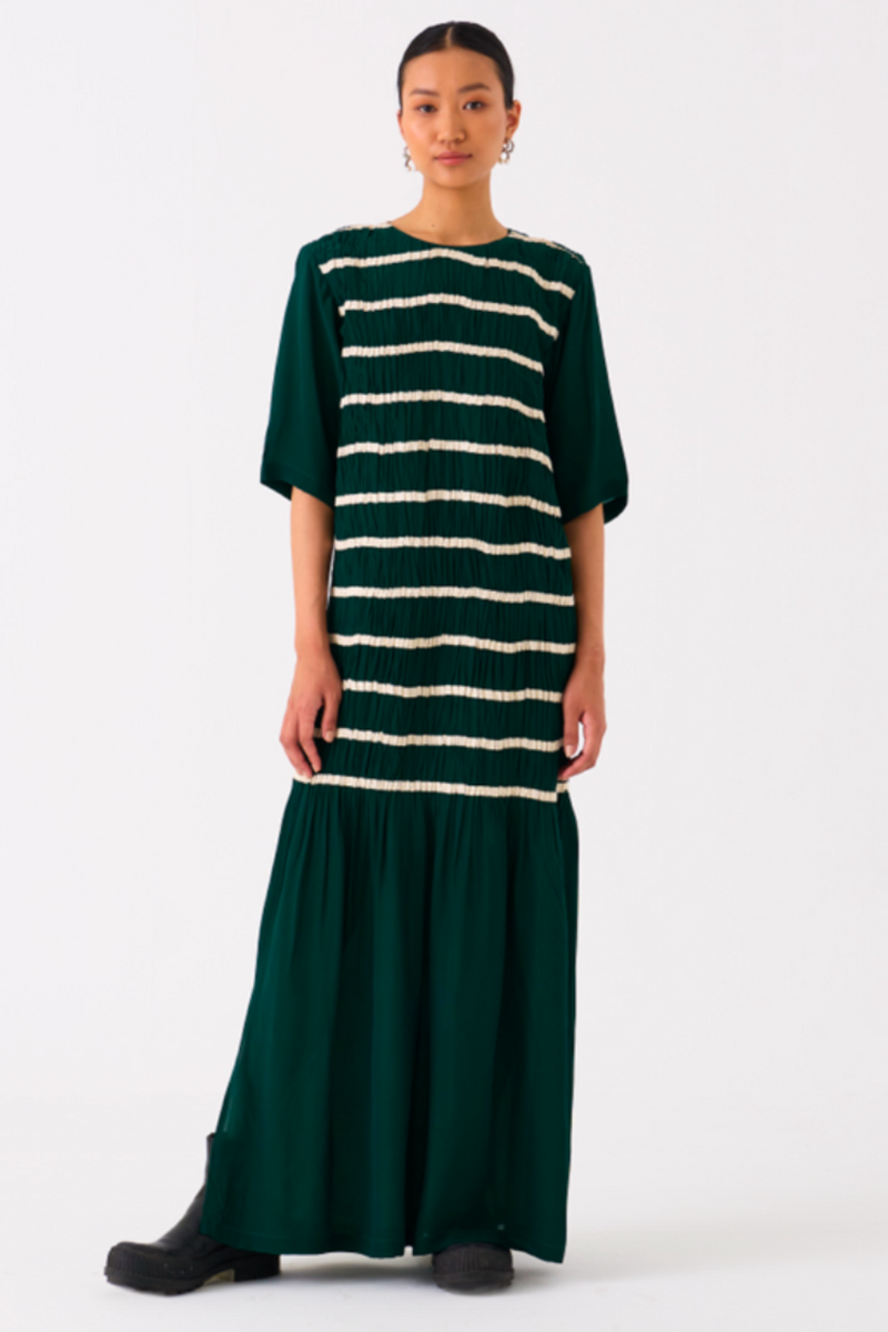 SHIRRING DRESS-GREEN by THREE in green color for women in Singapore