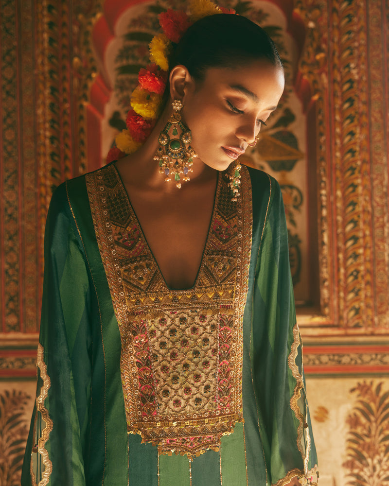 Khel Teal Green Stripe Kaftan Dress by Rajiramniq in green color for women in Singapore