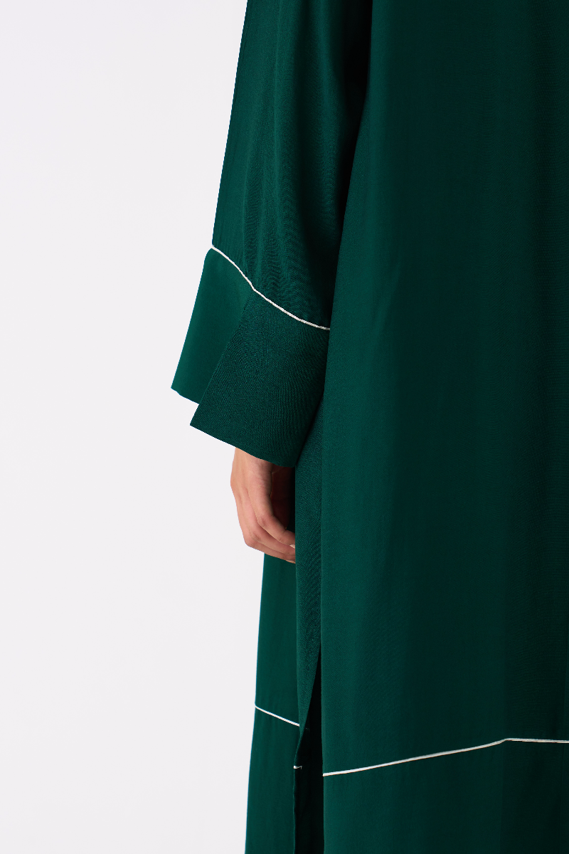 V-NECK KAFTAN- DARK GREEN bemberg by THREE in green color for women in Singapore