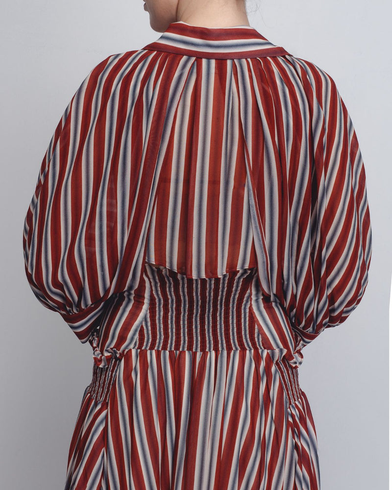 Farah Dress - Rust / Black / Off - White Stripes Buy Farah Dress - Rust / Black / Off - White Stripes from C&W | Dresses for Women by Leh Studios in rust color for women in Singapore