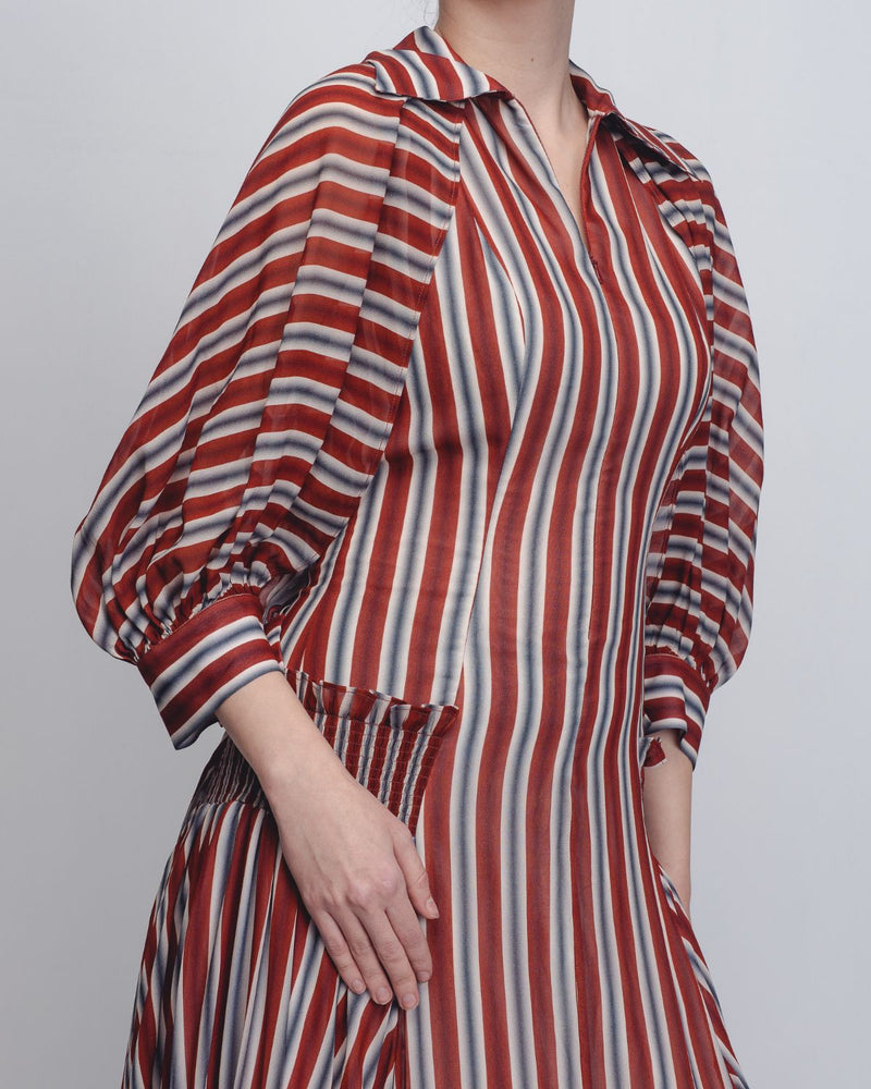 Farah Dress - Rust / Black / Off - White Stripes Buy Farah Dress - Rust / Black / Off - White Stripes from C&W | Dresses for Women by Leh Studios in rust color for women in Singapore
