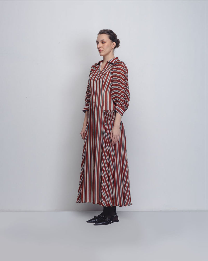 Farah Dress - Rust / Black / Off - White Stripes Buy Farah Dress - Rust / Black / Off - White Stripes from C&W | Dresses for Women by Leh Studios in rust color for women in Singapore