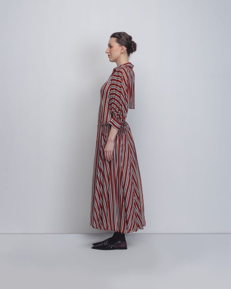 Farah Dress - Rust / Black / Off - White Stripes Buy Farah Dress - Rust / Black / Off - White Stripes from C&W | Dresses for Women by Leh Studios in rust color for women in Singapore
