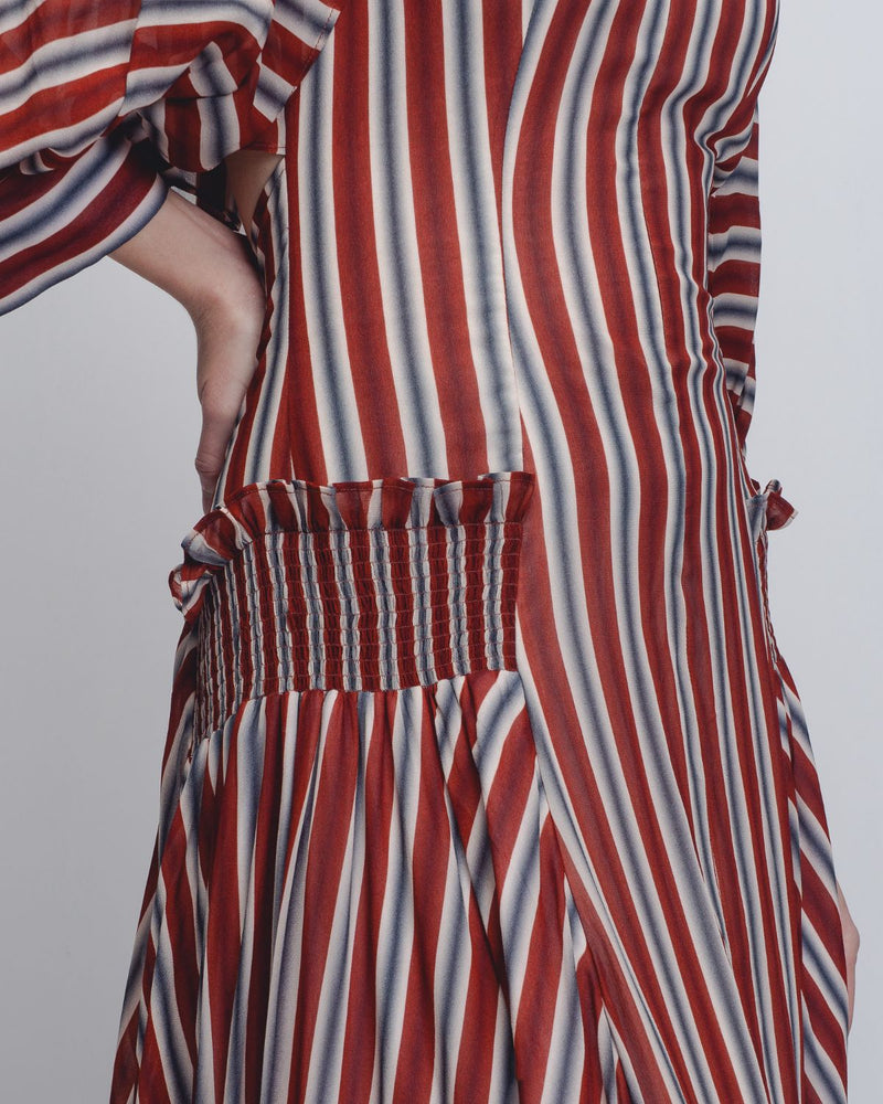 Farah Dress - Rust / Black / Off - White Stripes Buy Farah Dress - Rust / Black / Off - White Stripes from C&W | Dresses for Women by Leh Studios in rust color for women in Singapore