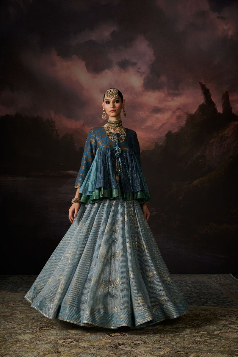 FARAH SKIRT organza by SWATTI KAPOOR in blue color for women in Singapore