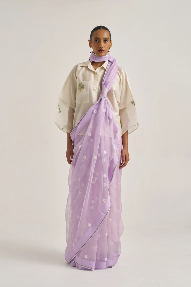 Femmora Sari-Lilac handwoven organza silk by Suparna Som in lilac for women in Singapore