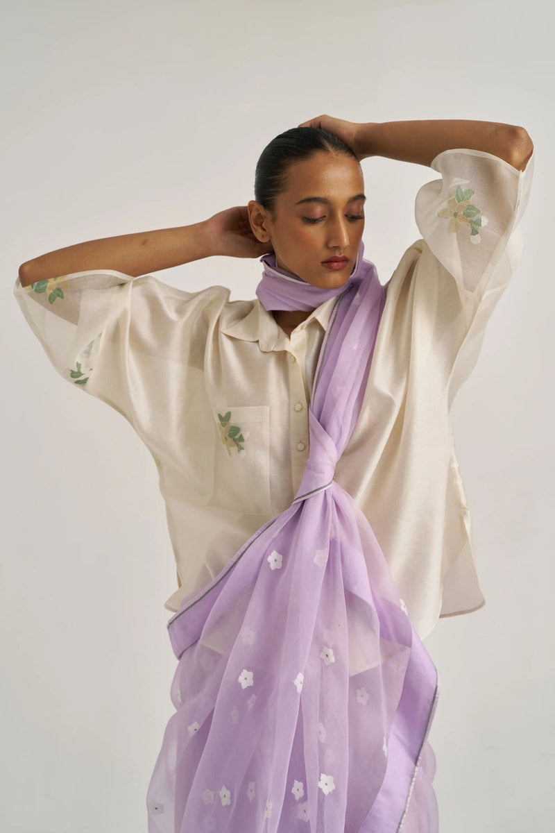 Femmora Sari-Lilac handwoven organza silk by Suparna Som in lilac for women in Singapore