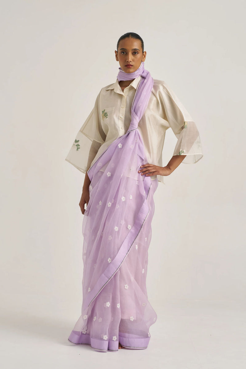 Femmora Sari-Lilac handwoven organza silk by Suparna Som in lilac for women in Singapore