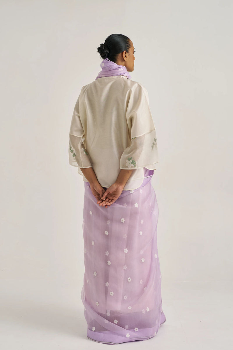 Femmora Sari-Lilac handwoven organza silk by Suparna Som in lilac for women in Singapore
